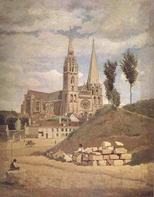 Jean Baptiste Camille  Corot La cathedrale de Chartres (mk11) Norge oil painting art